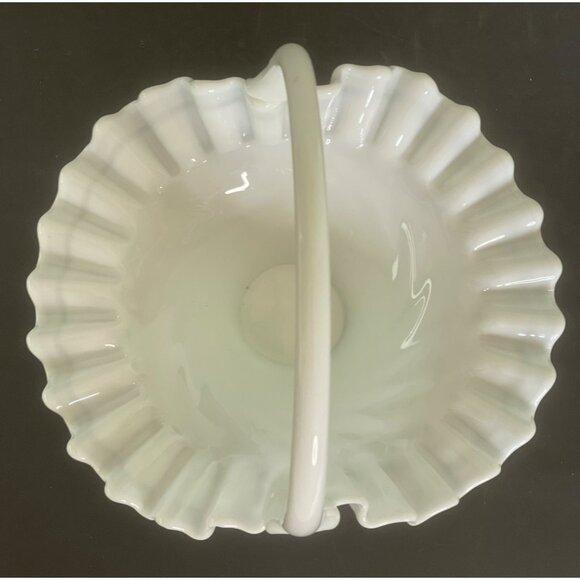 Milk Glass Basket Vintage Westmoreland Swirl Pattern Crimped Ruffle 6" x 6.5" - Picture 9 of 9